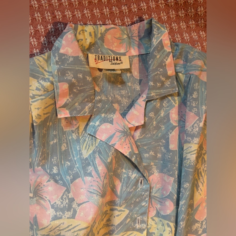 VINTAGE Pastel Floral Print Belted Women's Dress GOLDEN GIRLS 80s SIZE 10 - Picture 7 of 12